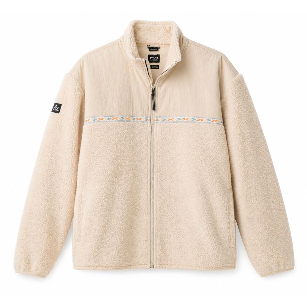 prAna NWT Hurricane Fleece Jacket Mens L Tan Full Zip Sherpa